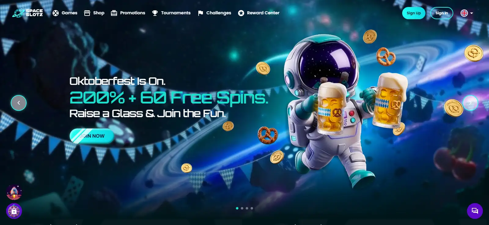 Current Space Slotz landing page and navigation