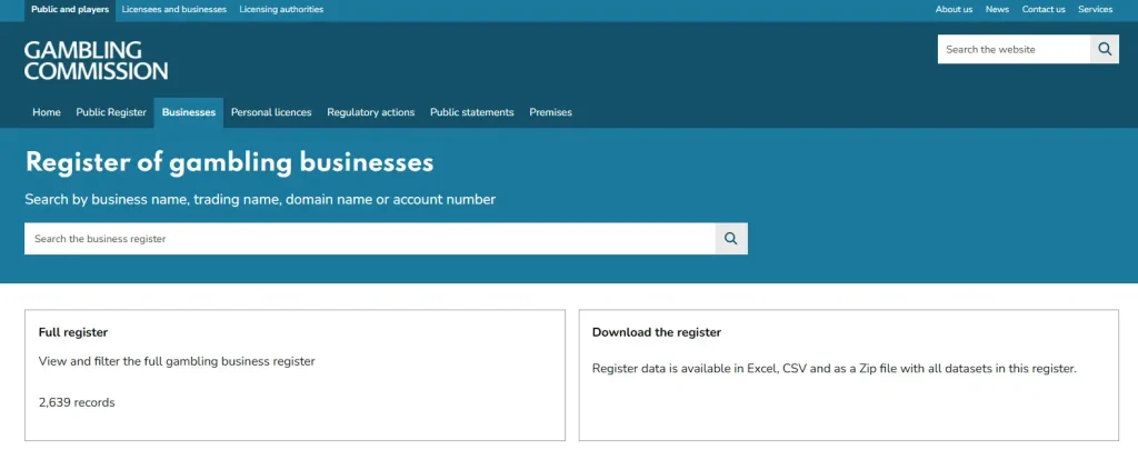 Real UK Gambling Commission public register search for Space Slotz and its reported operator