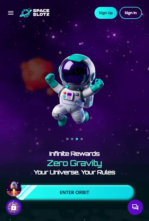 Current Space Slotz website displayed in a mobile browser viewport